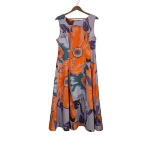 J Peterman Floral Maxi Dress Womens 12 Orange Purple Colorful Wedding Resort